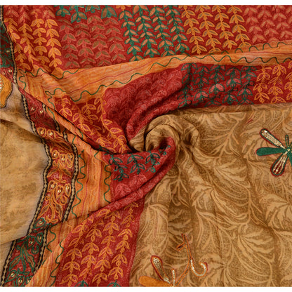 Sanskriti Vintage Indian Sarees Pure Georgette Hand Beaded Printed Sari Fabric