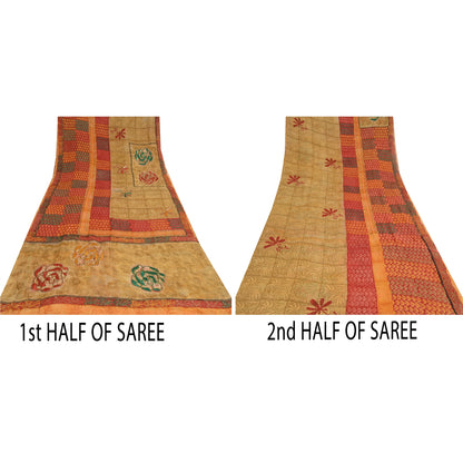 Sanskriti Vintage Indian Sarees Pure Georgette Hand Beaded Printed Sari Fabric