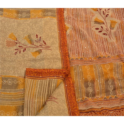 Sanskriti Vintage Sarees Georgette Hand Embroidered Fabric Kantha Premium Sari