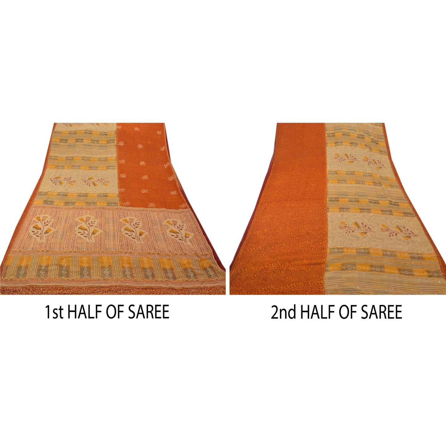 Sanskriti Vintage Sarees Georgette Hand Embroidered Fabric Kantha Premium Sari