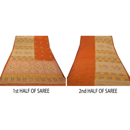 Sanskriti Vintage Sarees Georgette Hand Embroidered Fabric Kantha Premium Sari