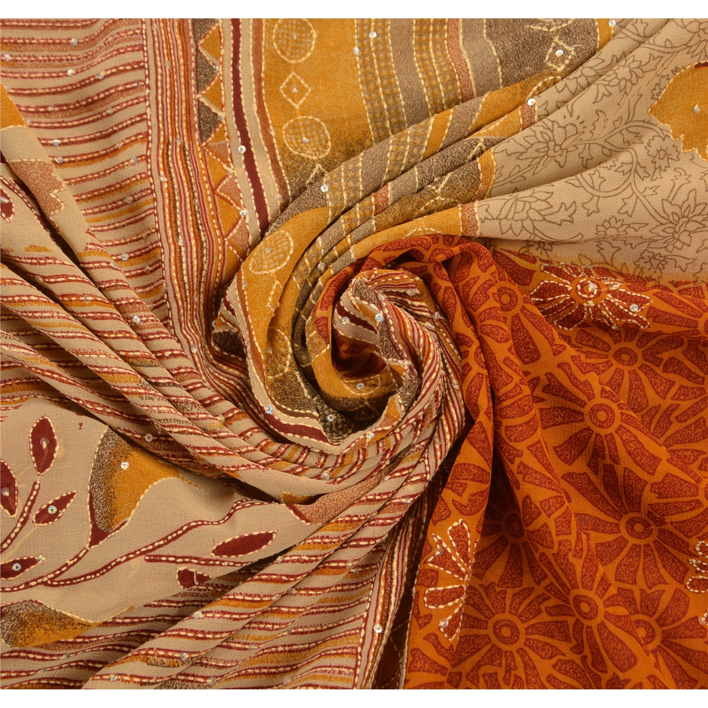 Sanskriti Vintage Sarees Georgette Hand Embroidered Fabric Kantha Premium Sari