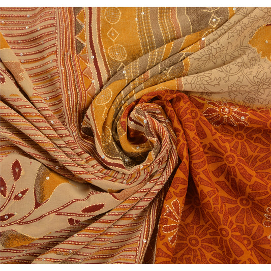 Sanskriti Vintage Sarees Georgette Hand Embroidered Fabric Kantha Premium Sari