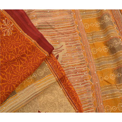 Sanskriti Vintage Sarees Georgette Hand Embroidered Fabric Kantha Premium Sari