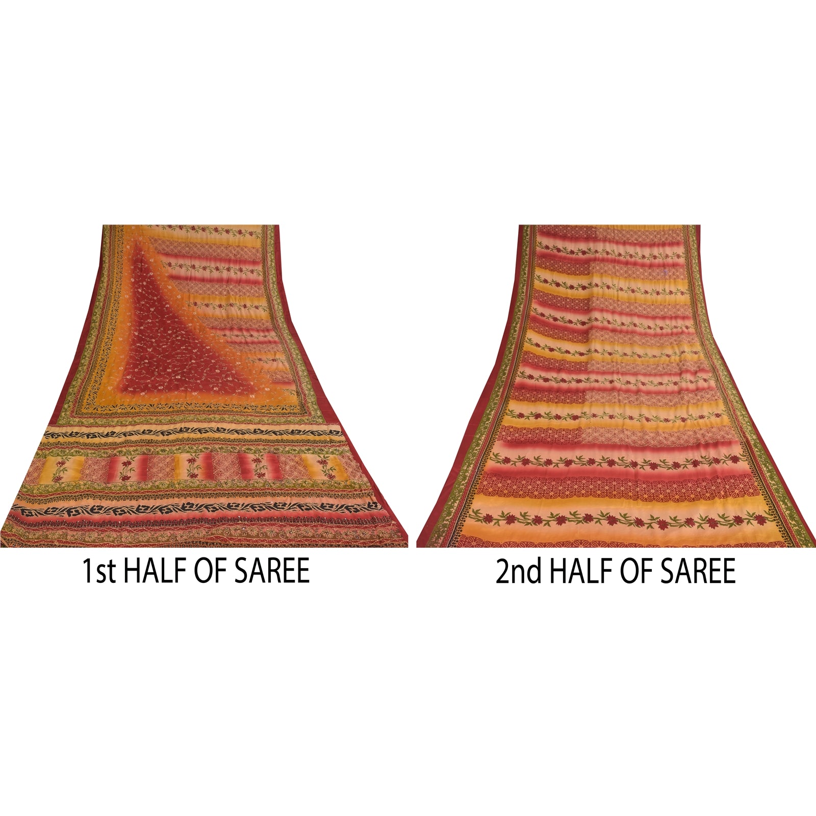 Sanskriti Vintage Sarees Crepe Hand Embroidered Kantha Printed Sari Craft Fabric