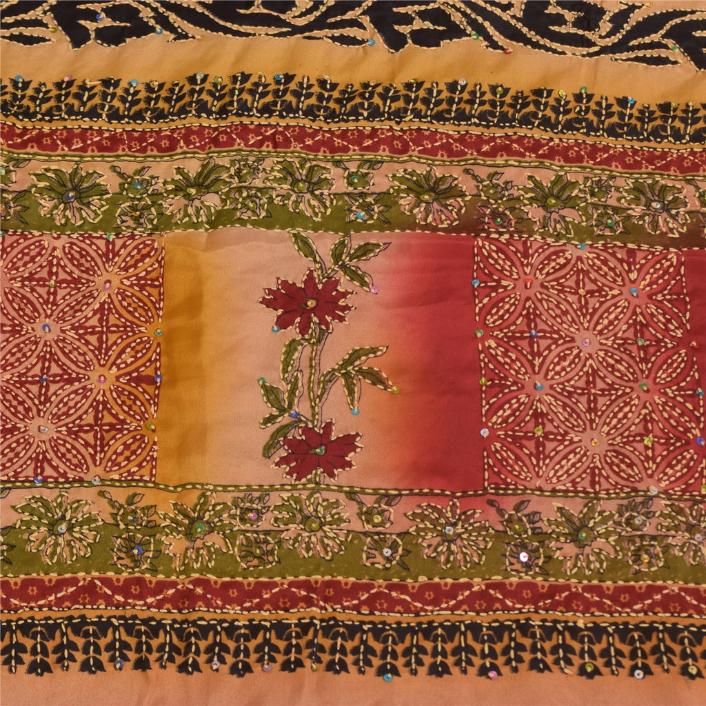 Sanskriti Vintage Sarees Crepe Hand Embroidered Kantha Printed Sari Craft Fabric