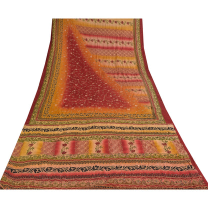 Sanskriti Vintage Sarees Crepe Hand Embroidered Kantha Printed Sari Craft Fabric