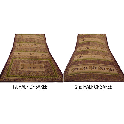 Vintage Indian Sarees Georgette Hand Embroidered Fabric Kantha Premium Sari