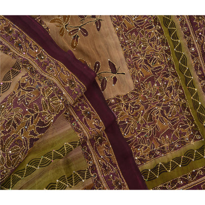 Vintage Indian Sarees Georgette Hand Embroidered Fabric Kantha Premium Sari