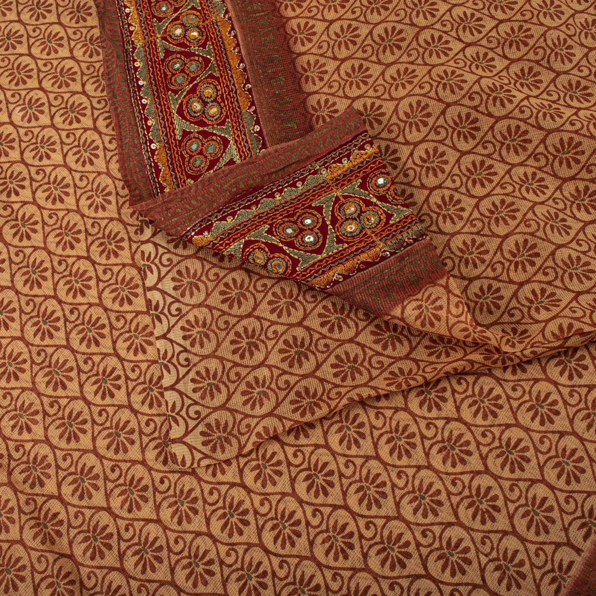 Sanskriti Vintage Kota Woven-Embroidered-Printed Cotton Saree Peach Sari Fabric