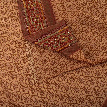 Sanskriti Vintage Kota Woven-Embroidered-Printed Cotton Saree Peach Sari Fabric
