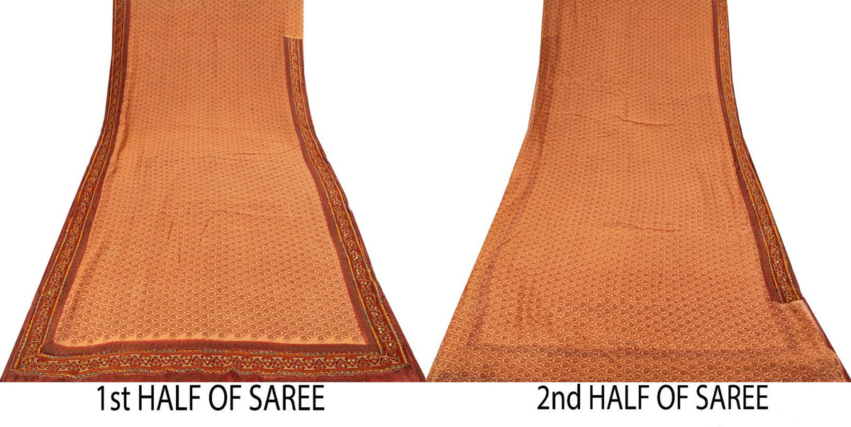 Sanskriti Vintage Kota Woven-Embroidered-Printed Cotton Saree Peach Sari Fabric