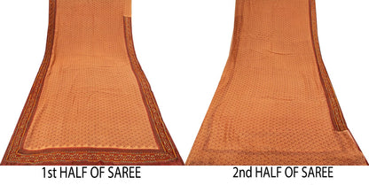 Sanskriti Vintage Kota Woven-Embroidered-Printed Cotton Saree Peach Sari Fabric