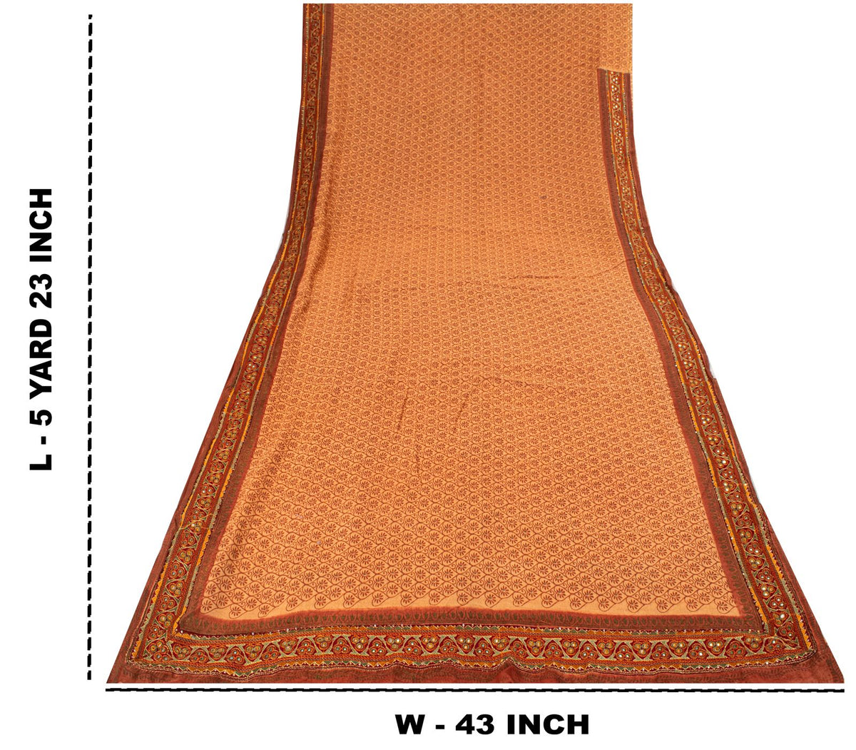 Sanskriti Vintage Kota Woven-Embroidered-Printed Cotton Saree Peach Sari Fabric
