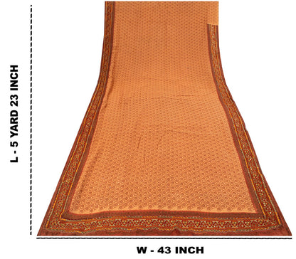 Sanskriti Vintage Kota Woven-Embroidered-Printed Cotton Saree Peach Sari Fabric
