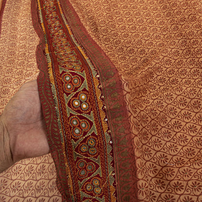 Sanskriti Vintage Kota Woven-Embroidered-Printed Cotton Saree Peach Sari Fabric