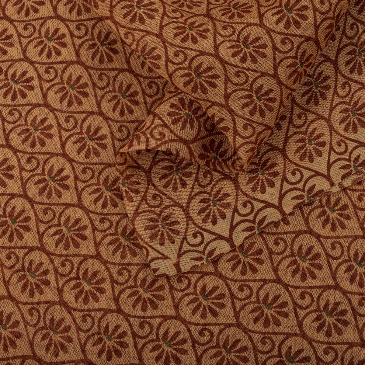 Sanskriti Vintage Kota Woven-Embroidered-Printed Cotton Saree Peach Sari Fabric