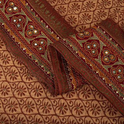 Sanskriti Vintage Kota Woven-Embroidered-Printed Cotton Saree Peach Sari Fabric