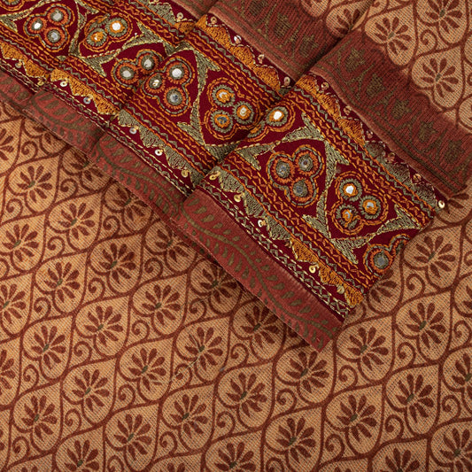 Sanskriti Vintage Kota Woven-Embroidered-Printed Cotton Saree Peach Sari Fabric