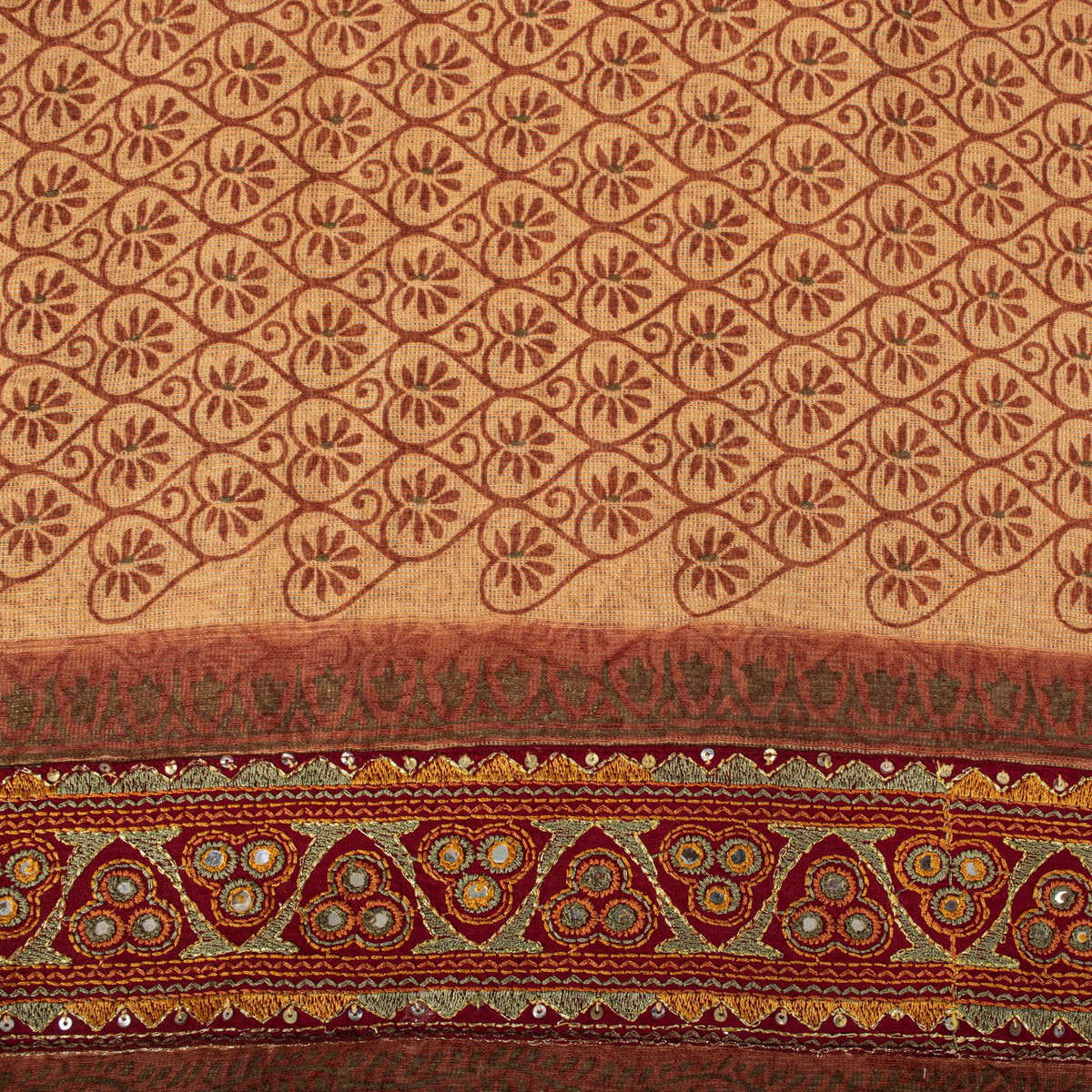 Sanskriti Vintage Kota Woven-Embroidered-Printed Cotton Saree Peach Sari Fabric