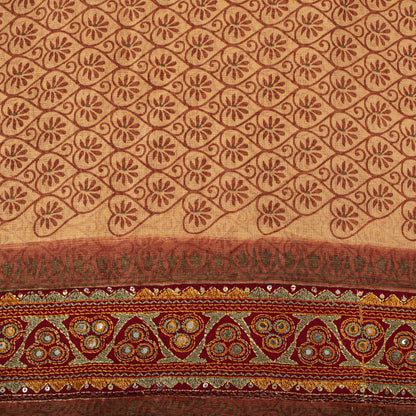 Sanskriti Vintage Kota Woven-Embroidered-Printed Cotton Saree Peach Sari Fabric