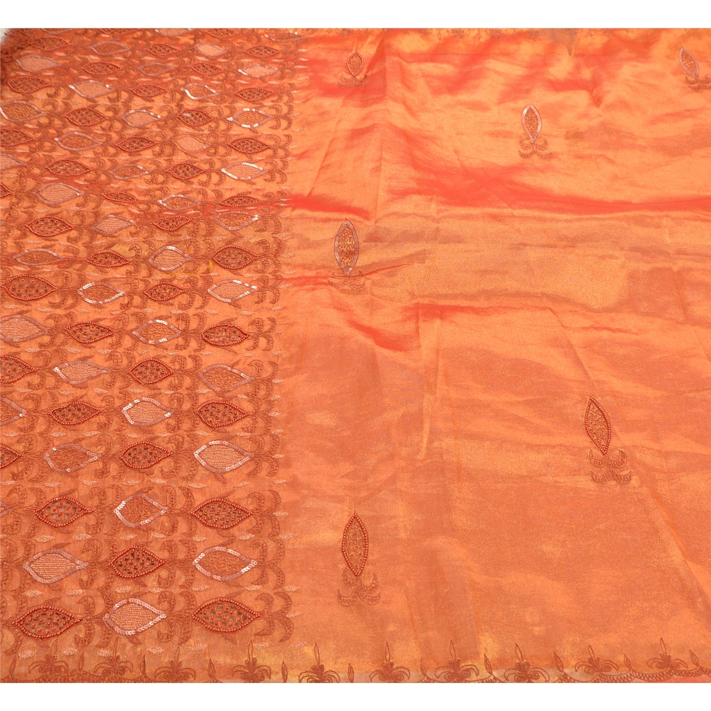 Sanskriti Vintage Golden Sarees Tissue Hand Embroidery Fabric Premium Sari