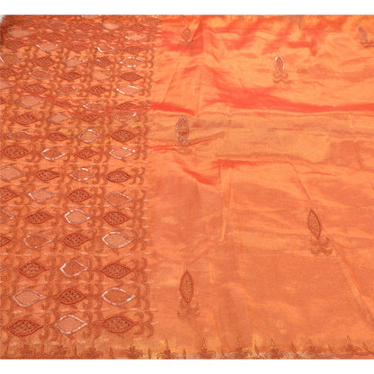 Sanskriti Vintage Golden Sarees Tissue Hand Embroidery Fabric Premium Sari