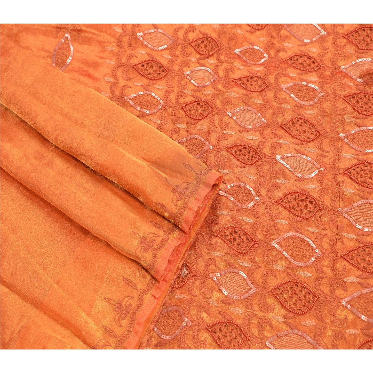 Sanskriti Vintage Golden Sarees Tissue Hand Embroidery Fabric Premium Sari