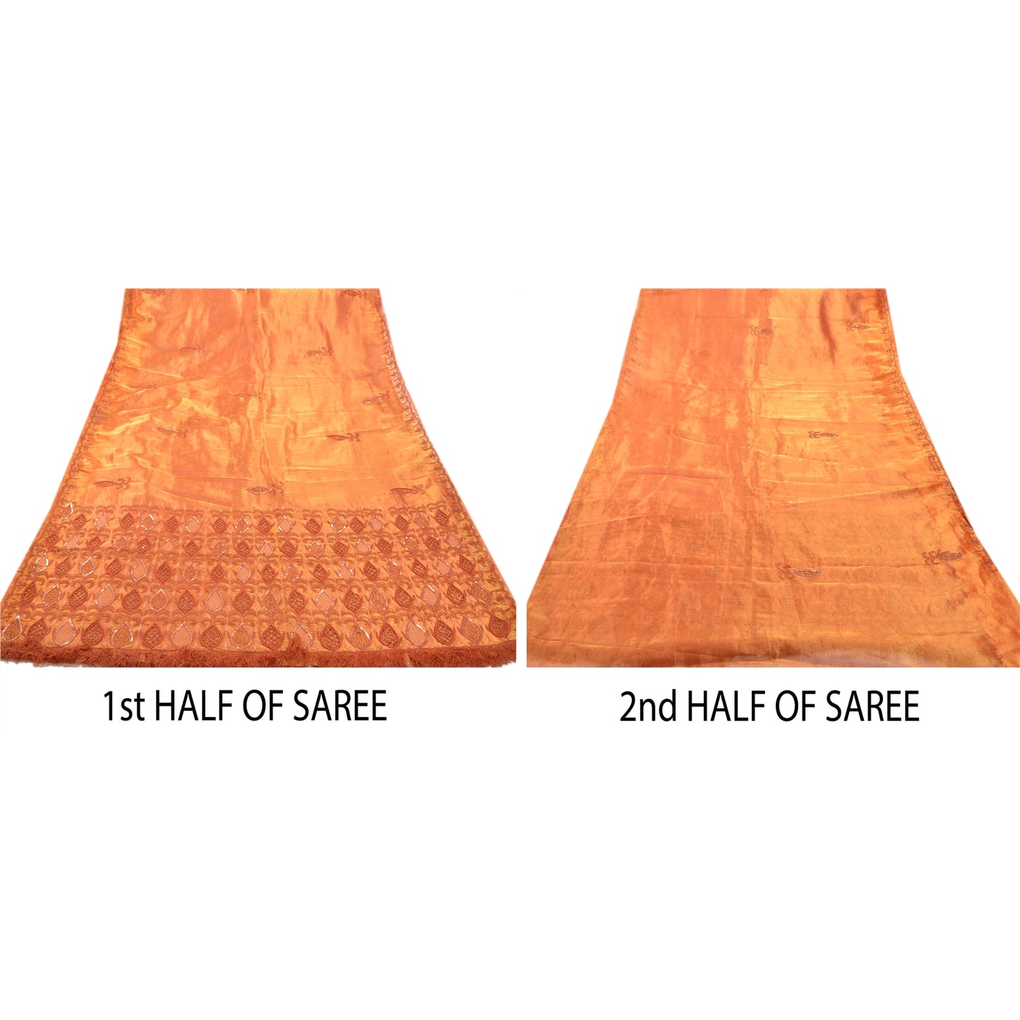 Sanskriti Vintage Golden Sarees Tissue Hand Embroidery Fabric Premium Sari