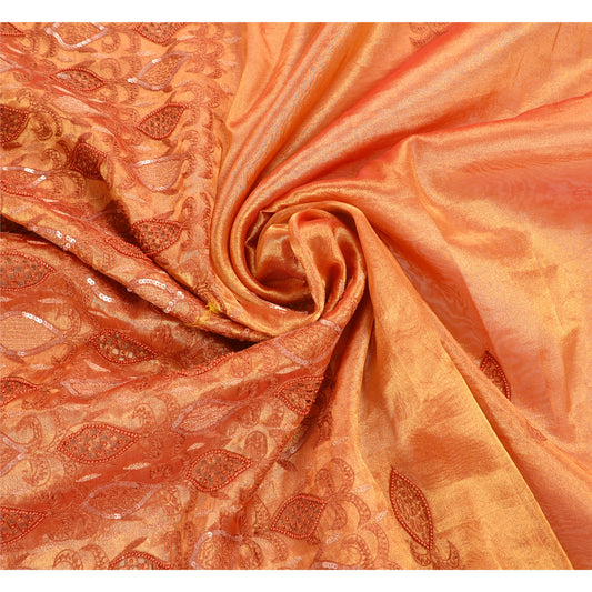 Sanskriti Vintage Golden Sarees Tissue Hand Embroidery Fabric Premium Sari