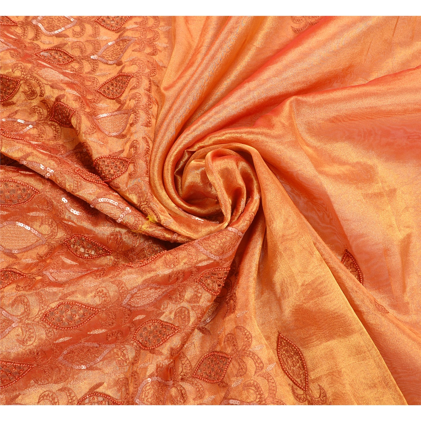 Sanskriti Vintage Golden Sarees Tissue Hand Embroidery Fabric Premium Sari