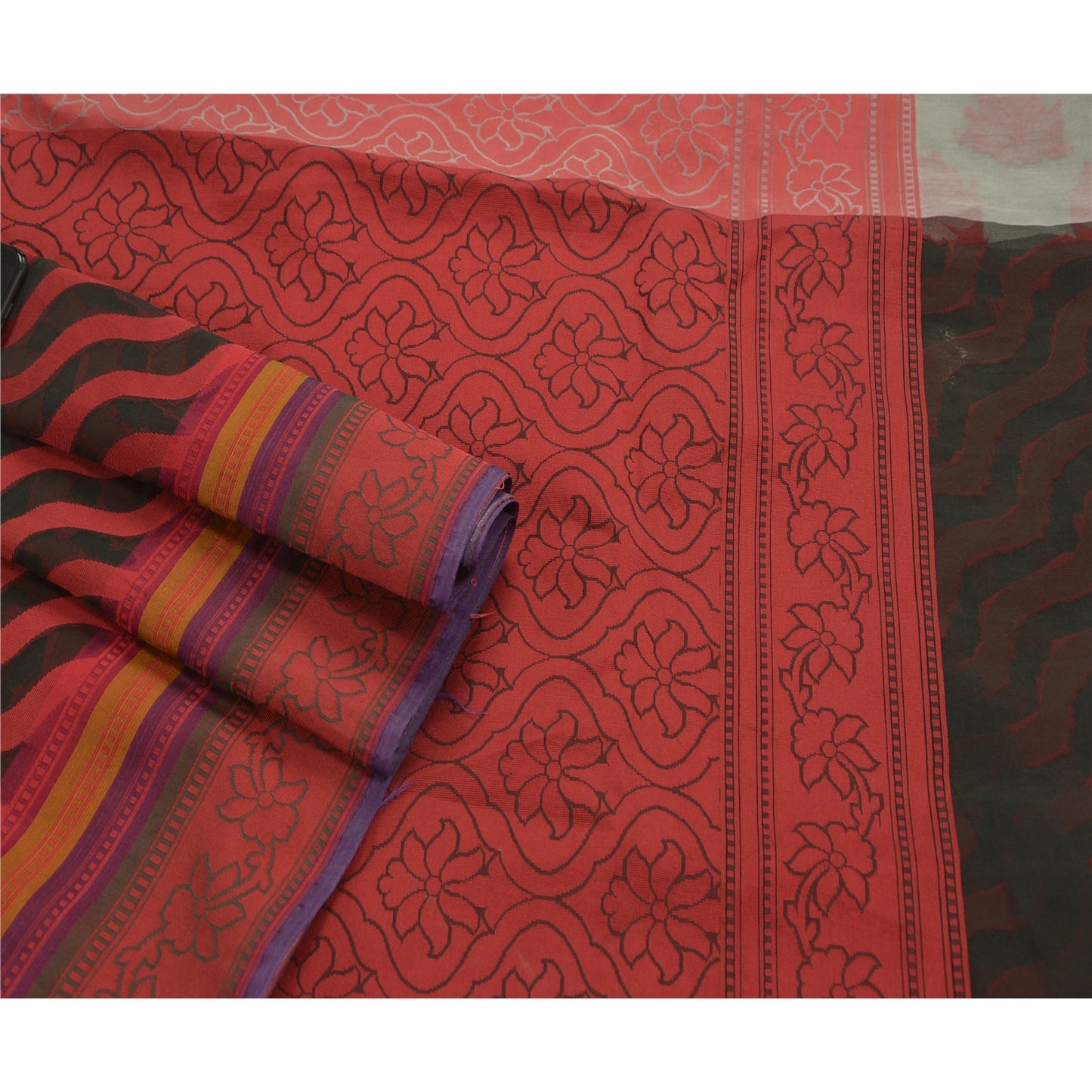 Sanskriti Vintage Indian Sarees Cotton Woven Craft Fabric Premium Sari Floral