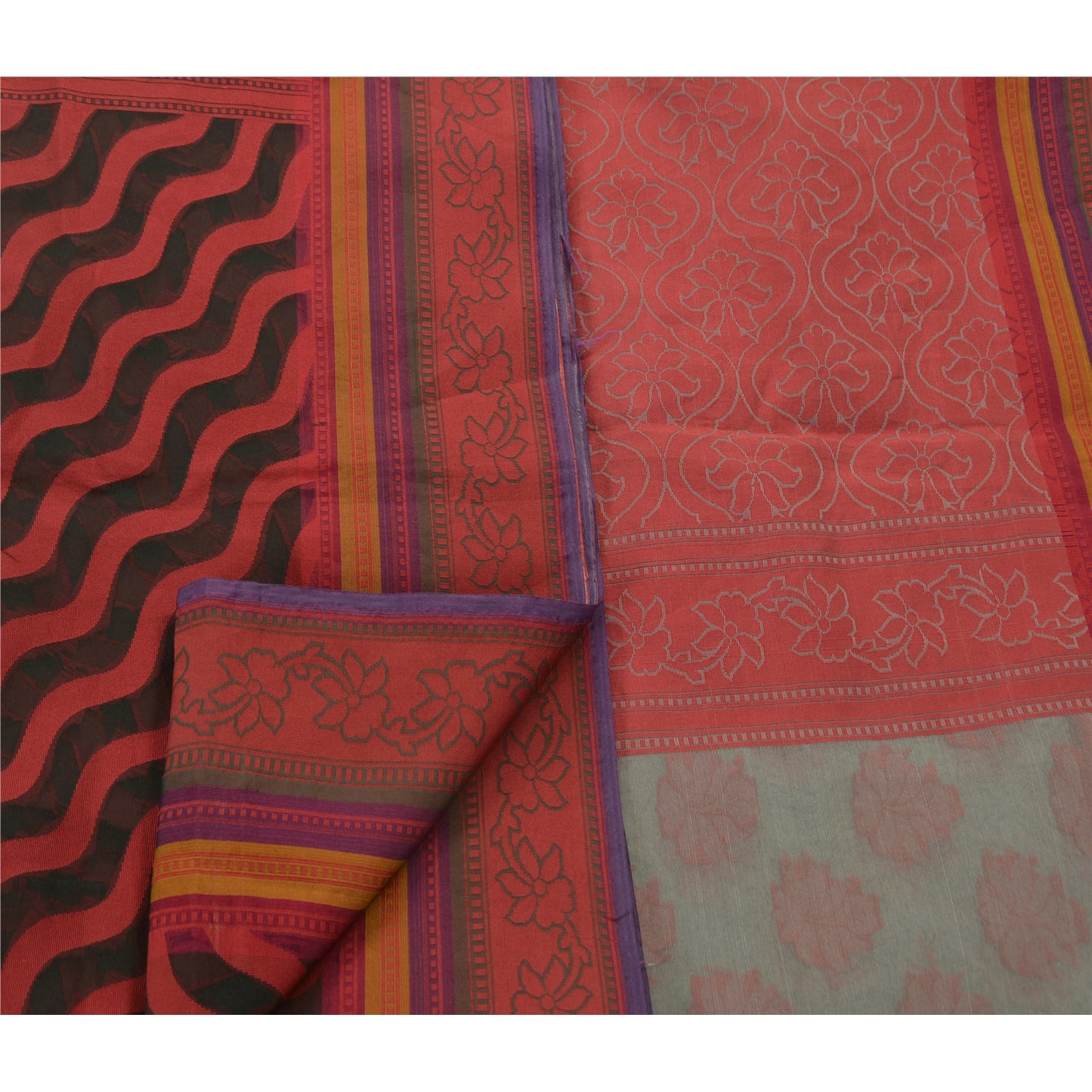 Sanskriti Vintage Indian Sarees Cotton Woven Craft Fabric Premium Sari Floral
