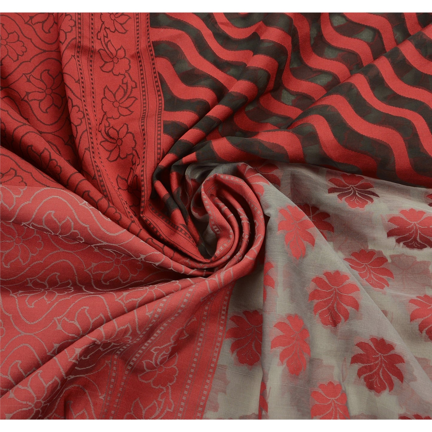 Sanskriti Vintage Indian Sarees Cotton Woven Craft Fabric Premium Sari Floral
