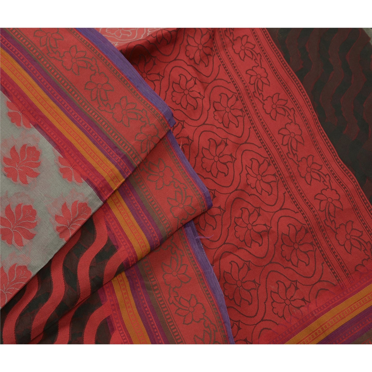 Sanskriti Vintage Indian Sarees Cotton Woven Craft Fabric Premium Sari Floral