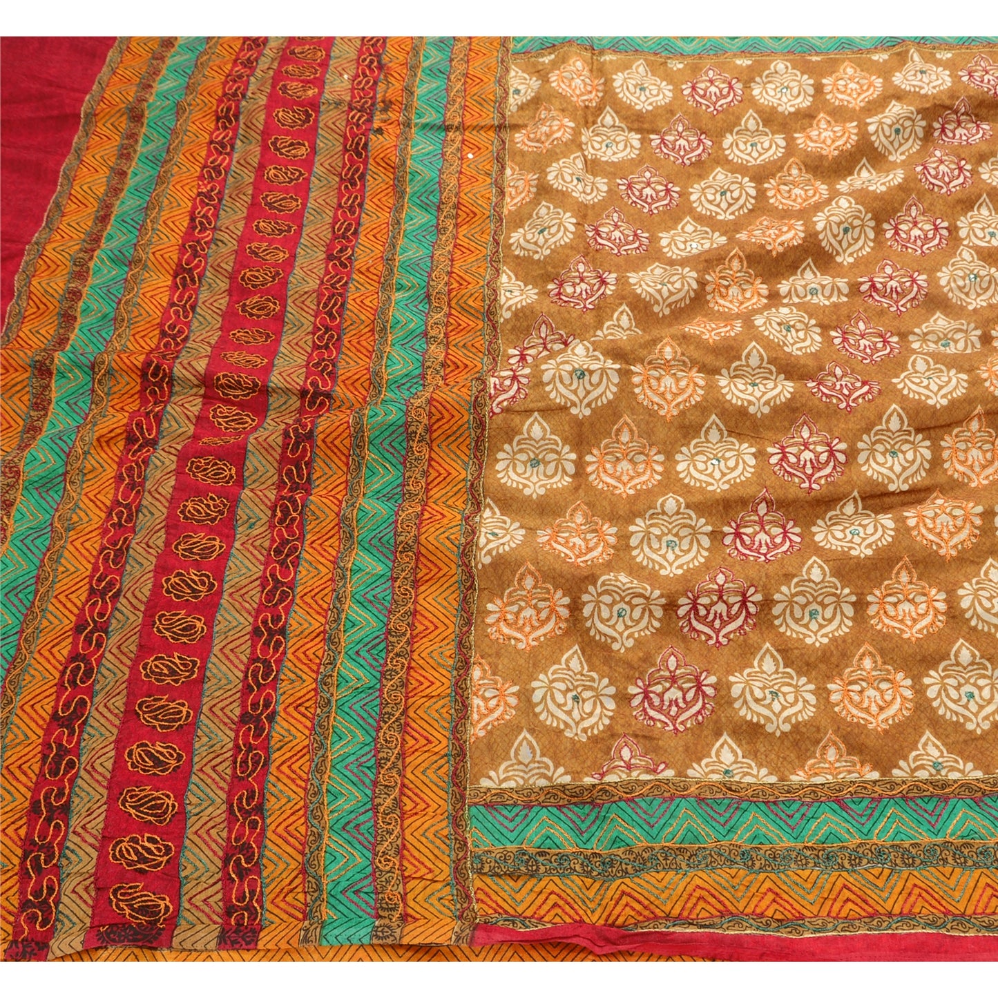 Sanskriti Vintage Sarees Art Silk Hand Beaded Craft Woven Fabric Premium Sari