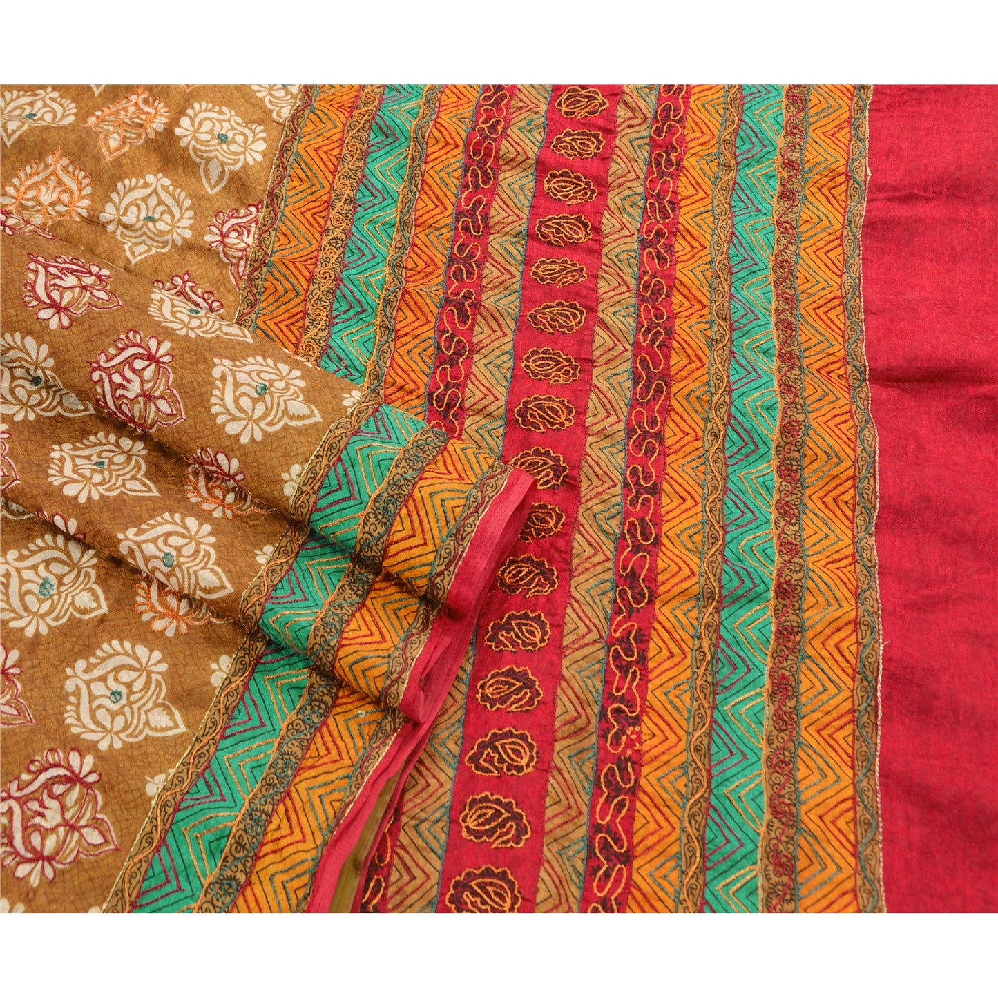 Sanskriti Vintage Sarees Art Silk Hand Beaded Craft Woven Fabric Premium Sari
