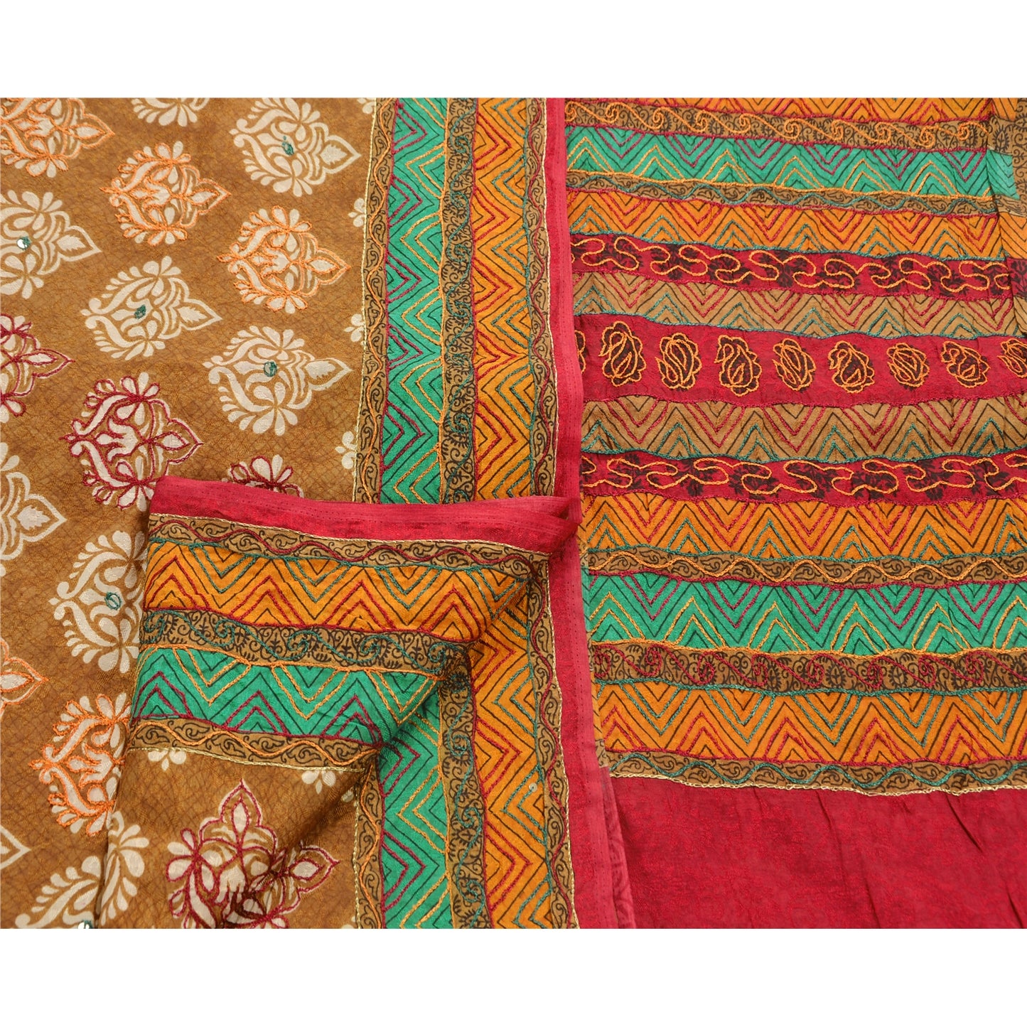Sanskriti Vintage Sarees Art Silk Hand Beaded Craft Woven Fabric Premium Sari
