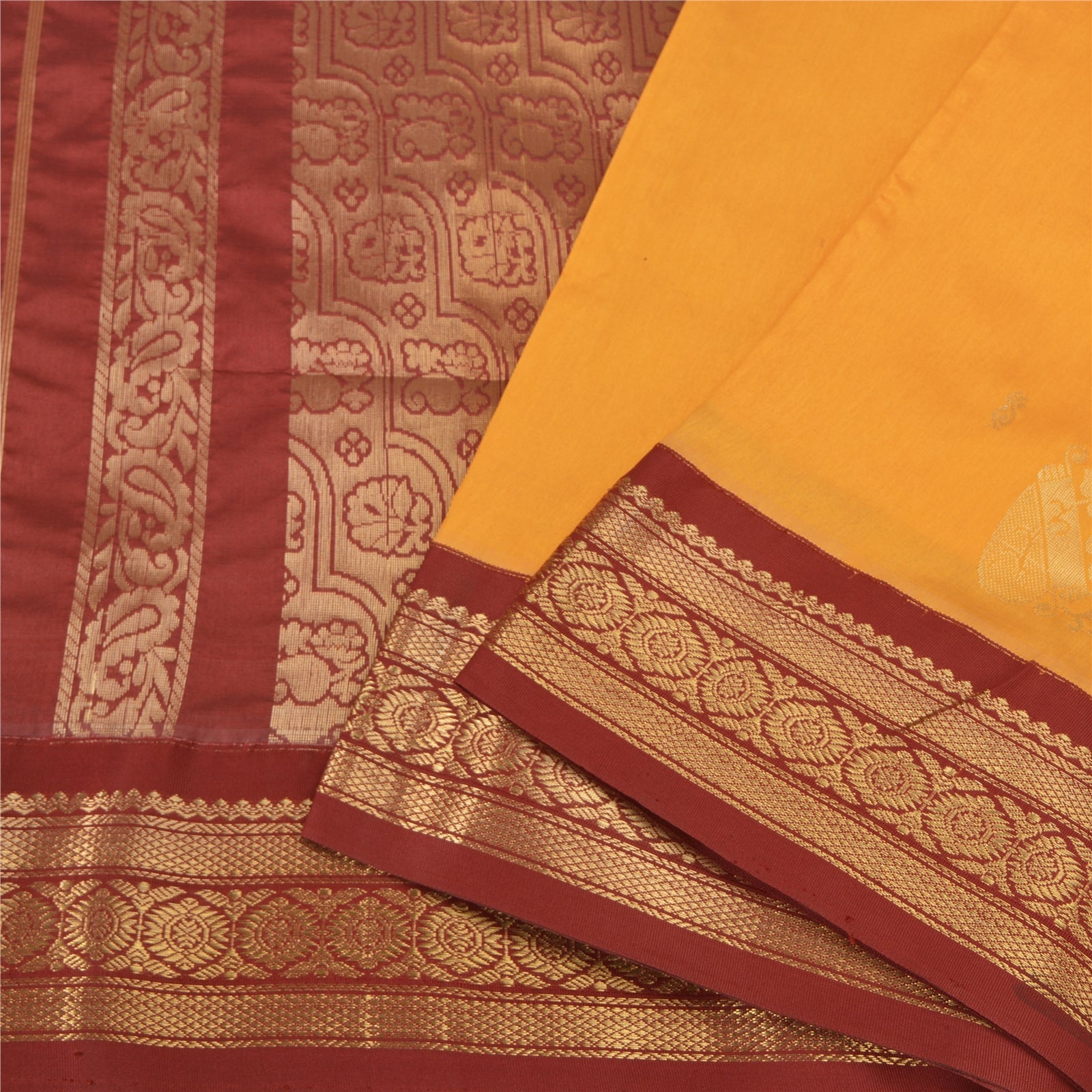 Sanskriti Vintage Yellow/Dark Red Sarees ArtSilk Woven Craft Fabric Premium Sari