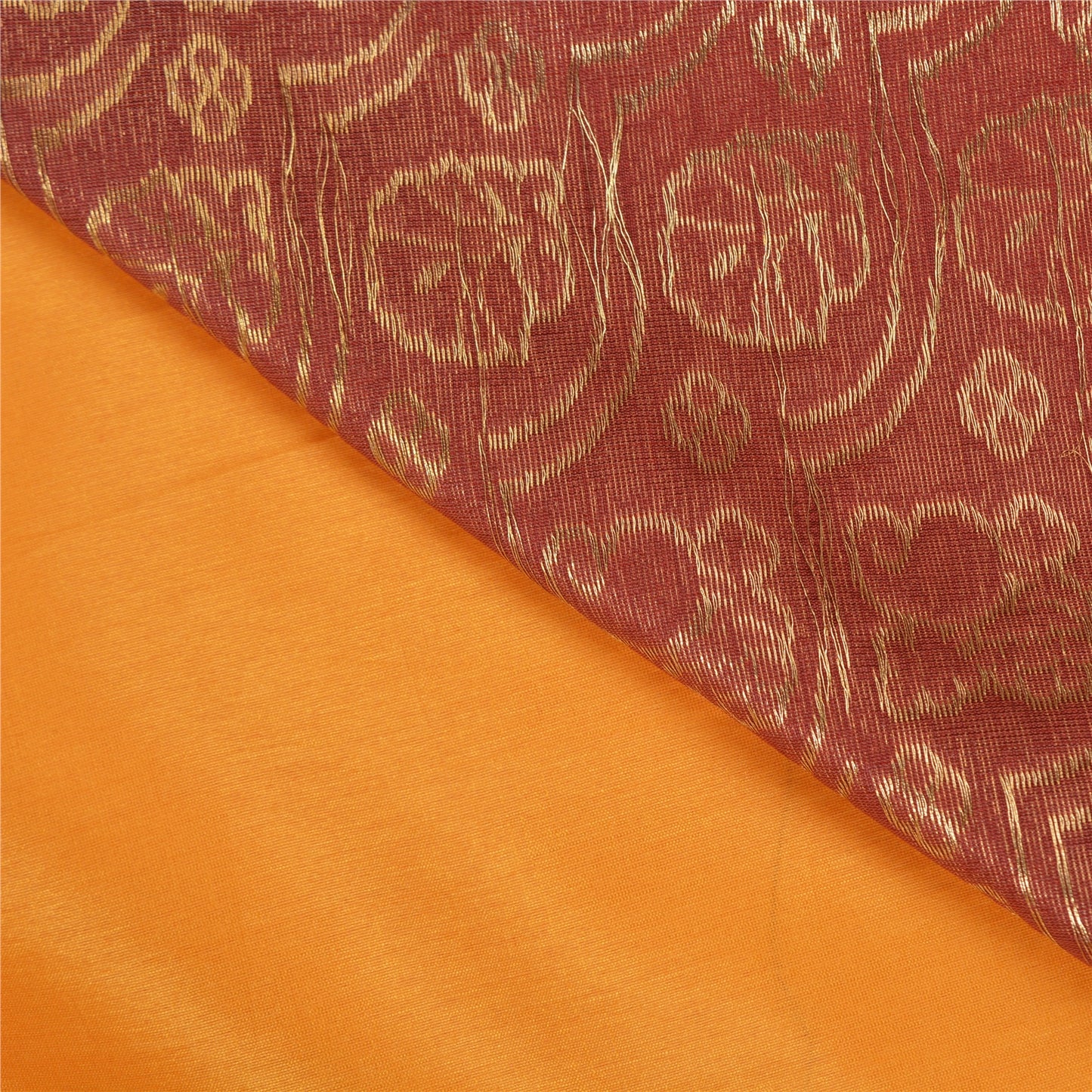 Sanskriti Vintage Sari Art Silk Indian Yellow/Dark Red Sarees Zari Woven 5YD Craft Fabric Add-Elegance to Table Linen, Curtains Cushion
