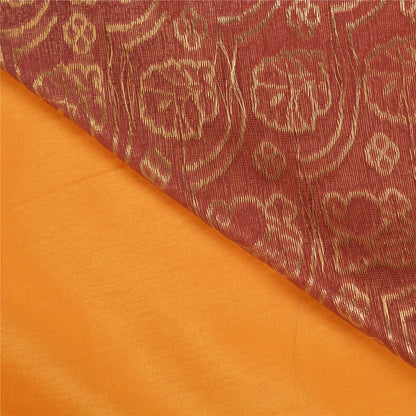 Sanskriti Vintage Sari Art Silk Indian Yellow/Dark Red Sarees Zari Woven 5YD Craft Fabric Add-Elegance to Table Linen, Curtains Cushion