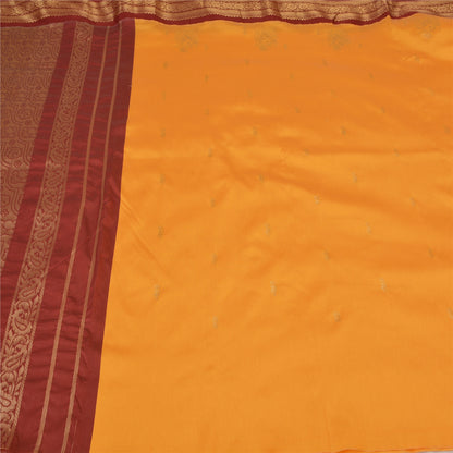 Sanskriti Vintage Sari Art Silk Indian Yellow/Dark Red Sarees Zari Woven 5YD Craft Fabric Add-Elegance to Table Linen, Curtains Cushion