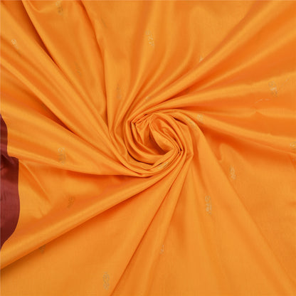 Sanskriti Vintage Sari Art Silk Indian Yellow/Dark Red Sarees Zari Woven 5YD Craft Fabric Add-Elegance to Table Linen, Curtains Cushion