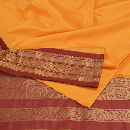 Sanskriti Vintage Sari Art Silk Indian Yellow/Dark Red Sarees Zari Woven 5YD Craft Fabric Add-Elegance to Table Linen, Curtains Cushion