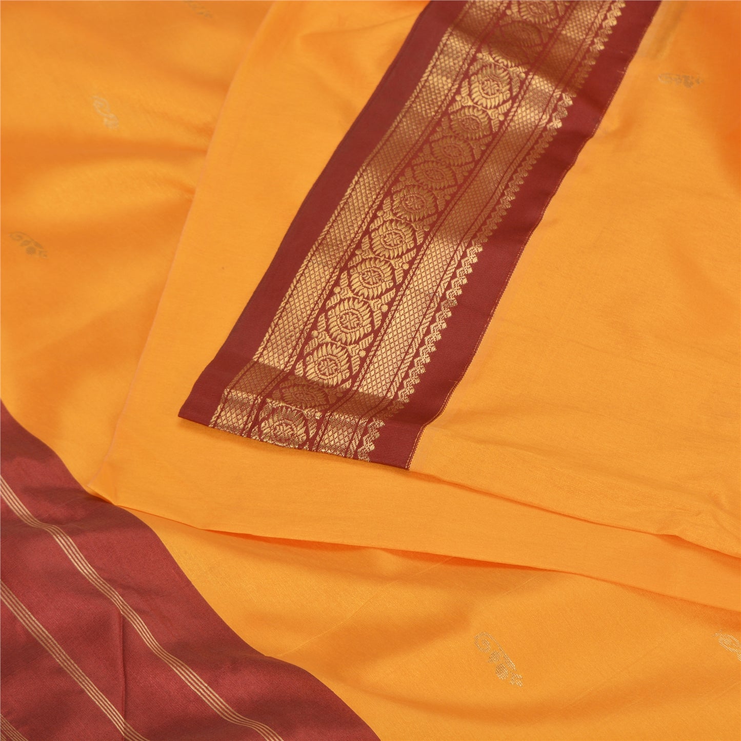Sanskriti Vintage Sari Art Silk Indian Yellow/Dark Red Sarees Zari Woven 5YD Craft Fabric Add-Elegance to Table Linen, Curtains Cushion