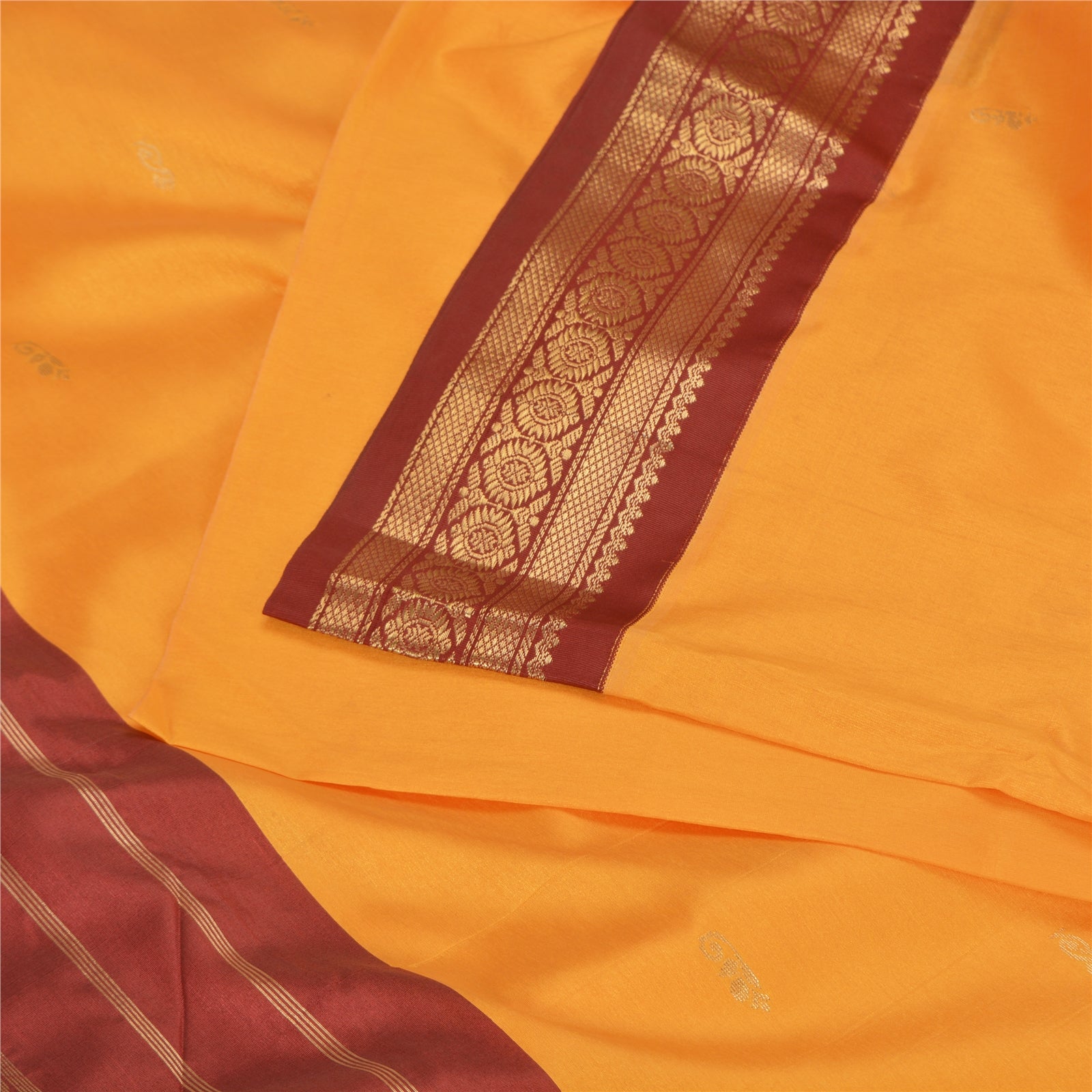 Sanskriti Vintage Yellow/Dark Red Sarees ArtSilk Woven Craft Fabric Premium Sari