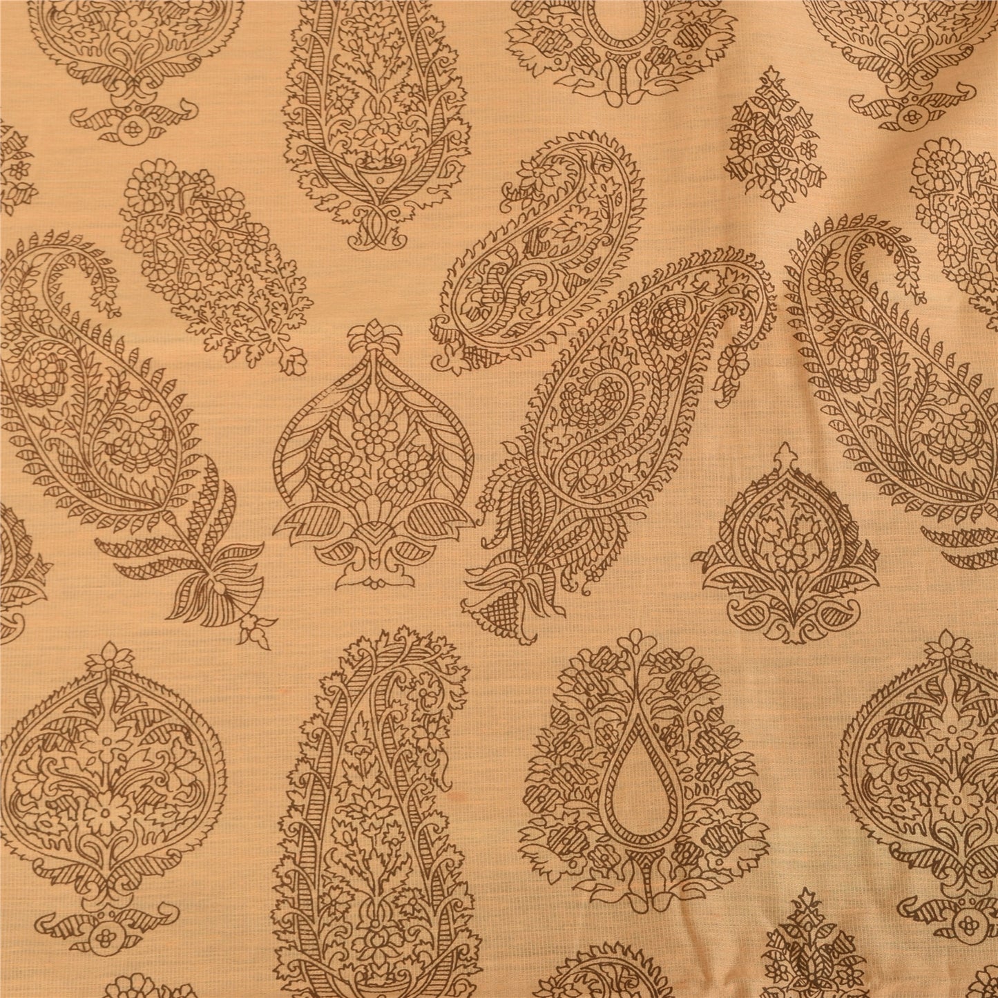 Sanskriti Vintage Brown/Cream Sarees Pure Cotton Printed Sari 5+ yd Craft Fabric
