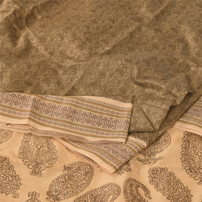 Sanskriti Vintage Brown/Cream Sarees Pure Cotton Printed Sari 5+ yd Craft Fabric