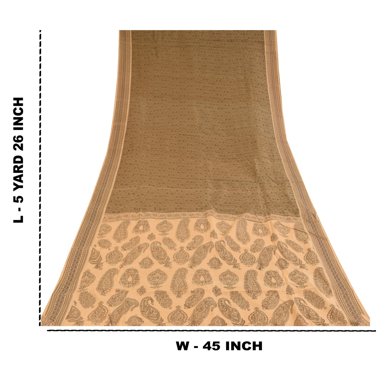 Sanskriti Vintage Brown/Cream Sarees Pure Cotton Printed Sari 5+ yd Craft Fabric