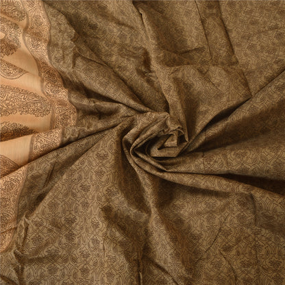 Sanskriti Vintage Brown/Cream Sarees Pure Cotton Printed Sari 5+ yd Craft Fabric